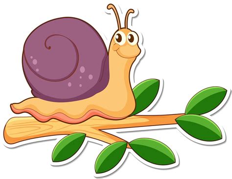 Cartoon Character Of Cute Snail On A Branch Sticker 2939769 Vector Art