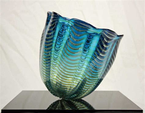 Dale Chihuly 1941 Glass Seaform Vase Teal Blue
