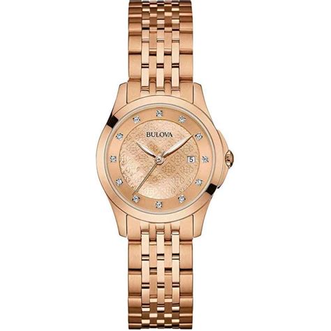 Bulova Ladies Diamond Set Rose Gold Tone Watch 97s112 Francis And Gaye