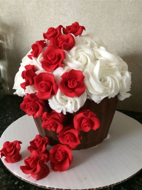 Giant Cupcake Rose Cascade Bouquet 23 Birthay Red Rose White Rosettes