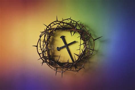 Crown Of Thorns With Cross In A Multicolored Background Stock Image
