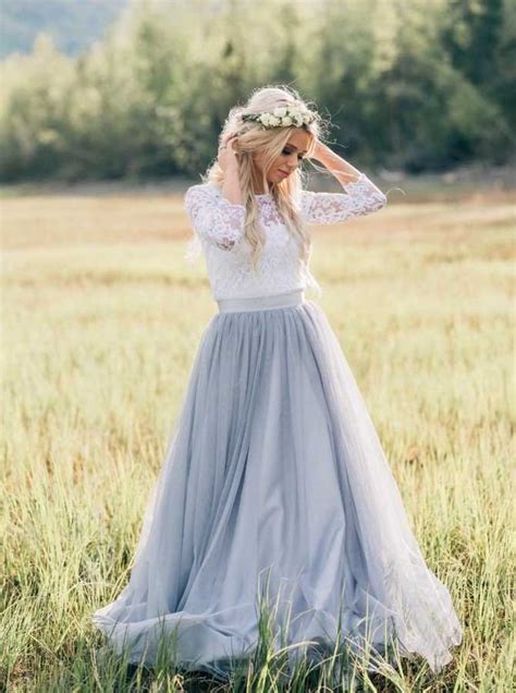 Rustic Wedding Dresses With Sleevesdusty Blue Wedding Dress Outdoorw