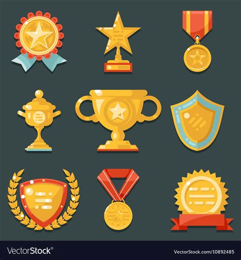 Win Gold Awards Symbols Trophy Icons Set Flat Vector Image
