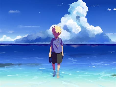 Hd Wallpaper Anime Boys Sea Uzumaki Naruto Cloud Sky One Person