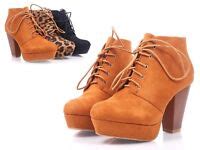 Hazel British Tan Faux Suede Lace Up High Heel Ankle Bootie Scala EBay