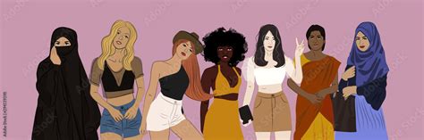 Women Of Different Nationalities And Cultures Stock Illustration