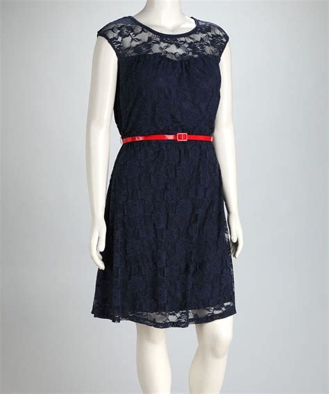 Zulily Plus Size For Wraps Navy Lace Plus Size Belted Dress For