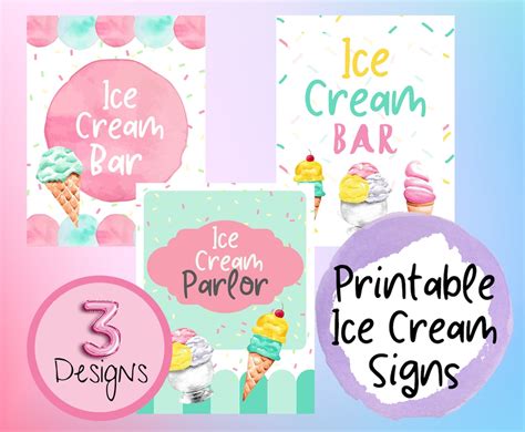 Printable Ice Cream Bar Signs Printable Ice Cream Party Decorations Instant Download Ice Cream