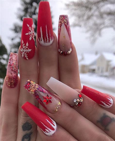 28 Acrylic Nails Christmas Coffin Background Elegant Nail Designs Coffin