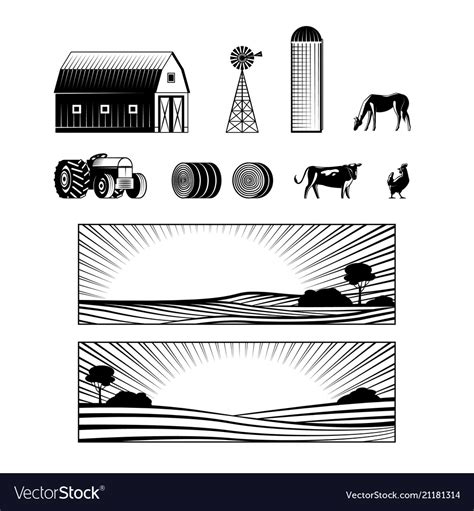 Farming And Countryside Set With Farmland Vector Image