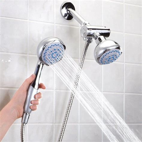 Bathroom Wall Mounted Dual Head 2 In 1 Bath Shower Spray Set With Handheld Shower Head And Fixed