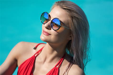 Wallpaper Women Closed Eyes Sunglasses Dyed Hair Face Portrait