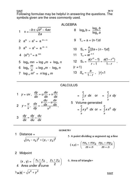 Spm Add Maths Formulae