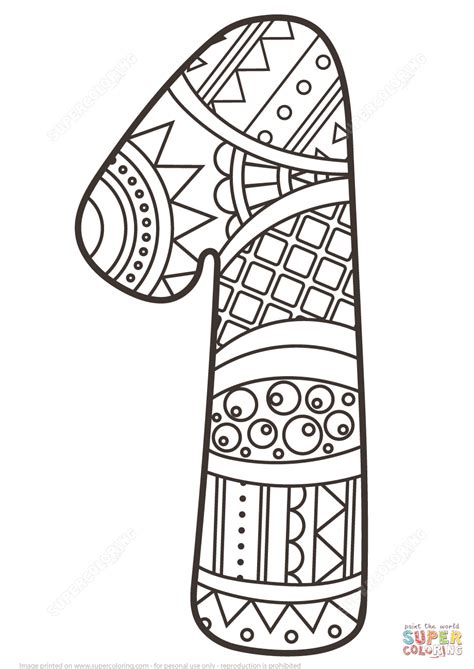 Number 1 Zentangle coloring page | Free Printable Coloring Pages