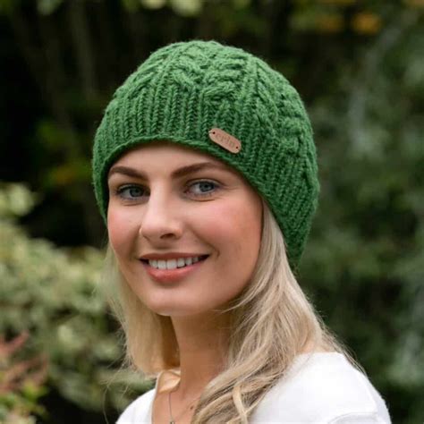 Traditional Irish Wool Beanie Cap Green Imported From Ireland