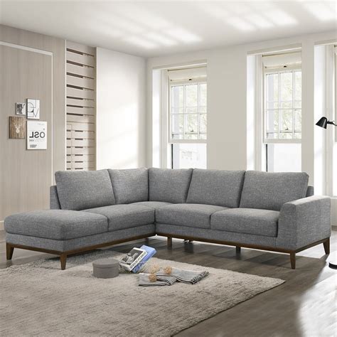 Mid Century Modern Milton Fabric Sectional Left Facing In Gray Homesquare