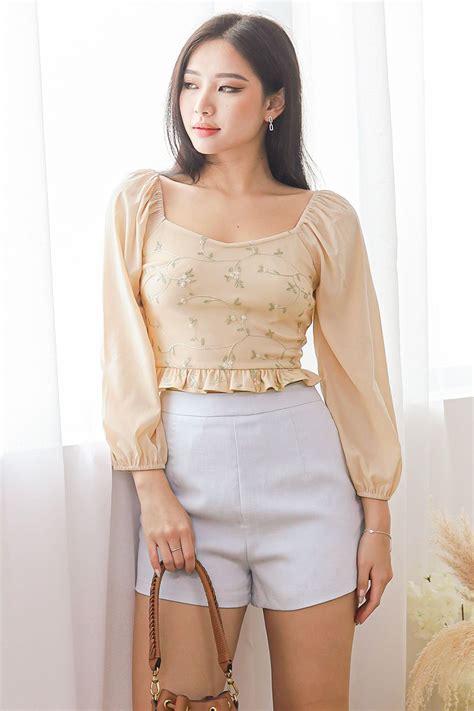 Lyra Floral Embroidery Mesh Top Champagne Nude Dear Lyla
