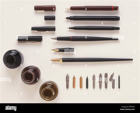 Set Of Drawing Pens Nibs And Inks Stock Photo Alamy