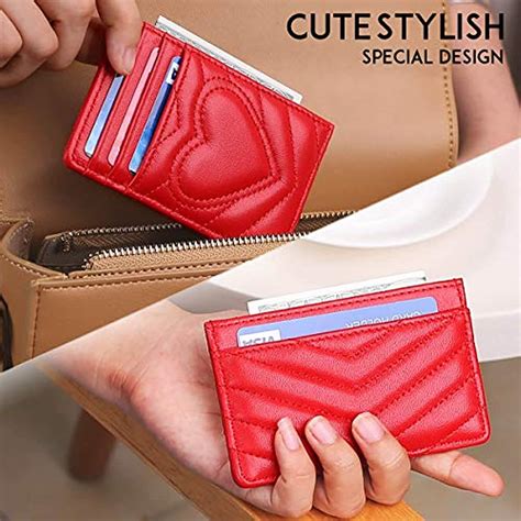 Women 39s Slim Credit Card Holder Leather Wallet RFID Blocking Red EBay