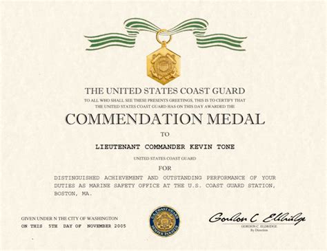 Coast Guard Commendation Medal Certificate