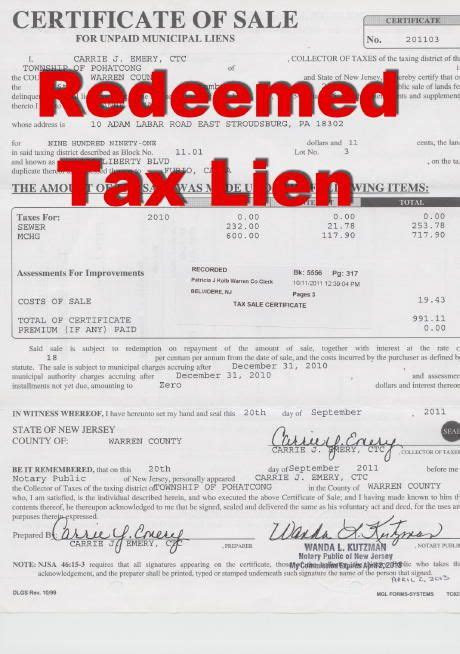 Another Tax Lien Redemption Tax Lien Investing Tips Investing Tax