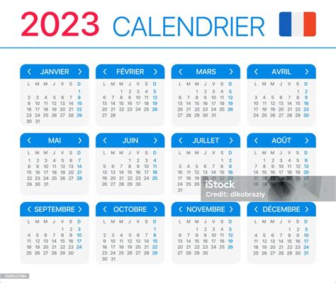 Calendrier 2023 Version Français Vector Template Vecteurs Libres De