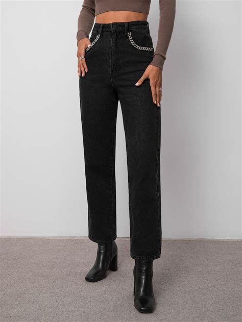 Lichi Online Fashion Store Chain Detailed Straight Leg Jeans Online Fashion Stores