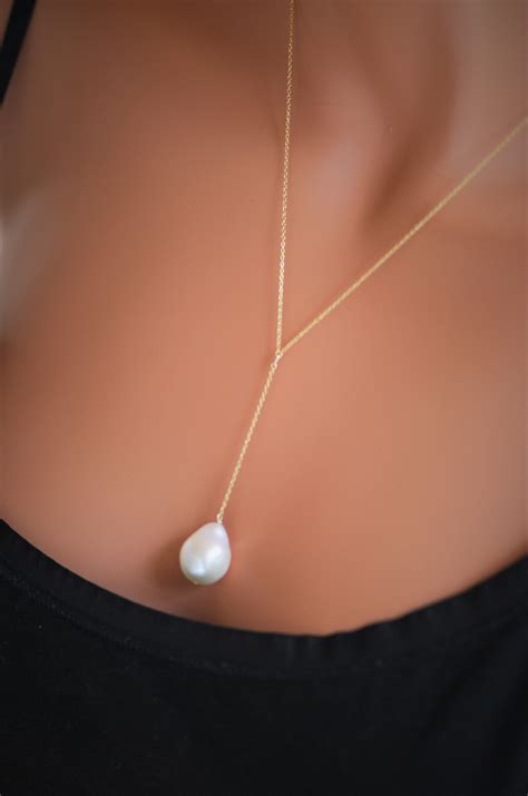 Pearl Lariat K Solid Gold In