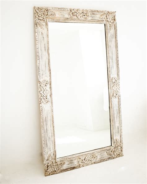Hand Carved Extra Large Wall Mirror White Washed Extra Large Wall