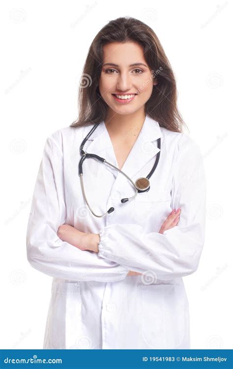 A Young Female Doctor In A White Dress Stock Image Image Of Attractive Emotional 19541983