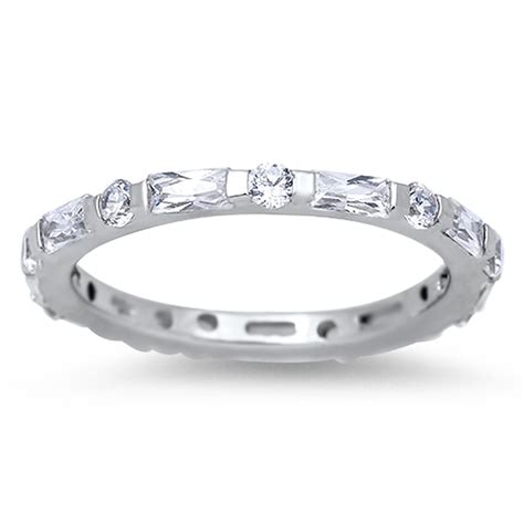 Sterling Silver Womens Flawless Colorless Cubic Zirconia Stackable Eternity Ring Sizes 5 10