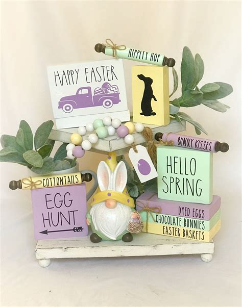 Easter Tiered Tray Decor Bundle Easter Mini Signs Set Easter Etsy