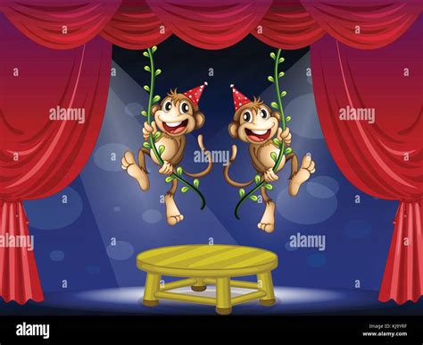 Illustration Of The Two Monkeys Performing At The Stage Stock Vector