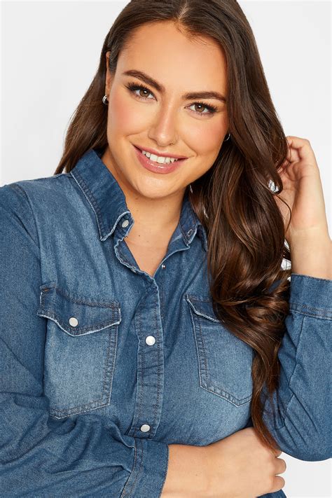 Plus Size Blue Distressed Denim Shirt Yours Clothing