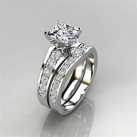316w3 White Gold Graduated Princess Cut Engagement Ring And Wedding Band Set By Forever Moissanite 