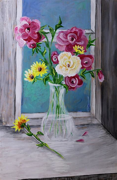 Acrylic Painting Of Flowers In A Vase Painting By Ronel Broderick Pixels