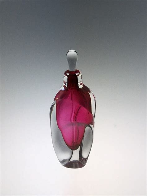Hand Blown Glass Perfume Bottle Ruby Red Overlay By