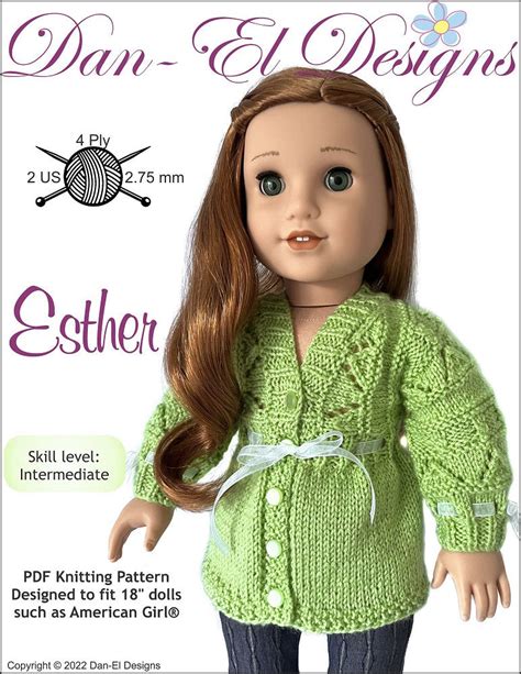 Dan El Designs Esther Doll Clothes Knitting Pattern 18 Inch American Girl Dolls