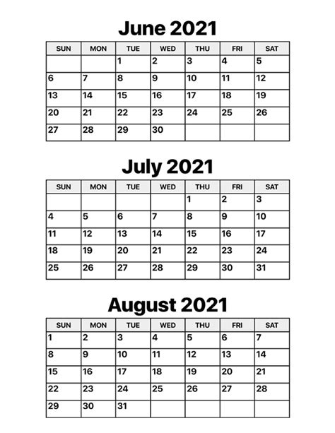 Printable Calendar 2021 June July August Printable Word Searches