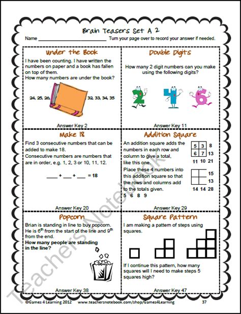 5th Grade Math Brain Teasers Worksheets Worksheets Master