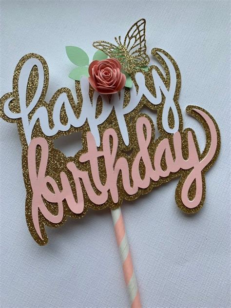 Rose Gold Glitter Happy Birthday Cake Topper Louis Dempsey Bruidstaart