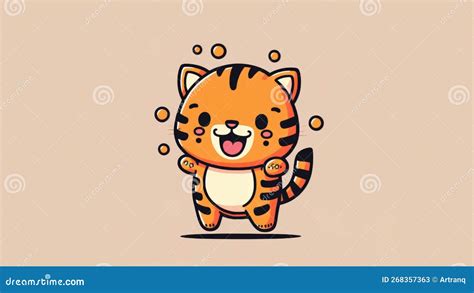 Cute Illustration With Chibi Tiger Cartoon Happy Baby Animals Stock