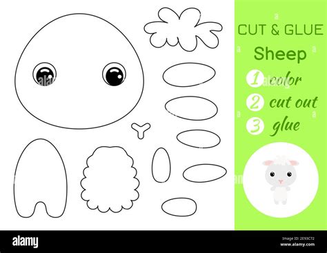 Coloring Book Cut And Glue Baby Sheep Educational Paper Game For