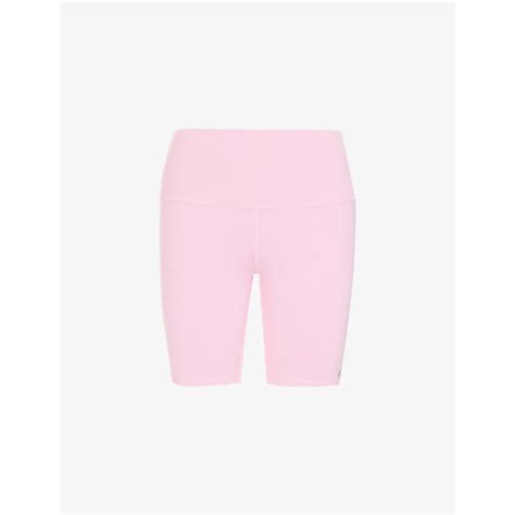 Alo Yoga High Rise Logo Print Stretch Jersey Shorts In Parisian Pink Modesens