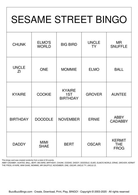 Sesame Street Bingo Game