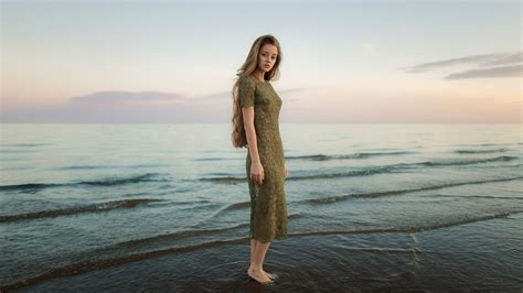 Wallpaper Sunlight Women Outdoors Model Sunset Sea Long Hair Water Shore Sand