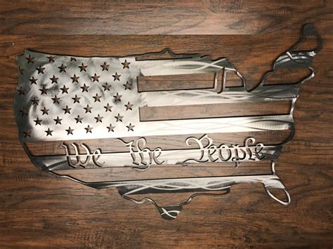 We The People American Flag States Outline Metal Art Sign Usa Metal