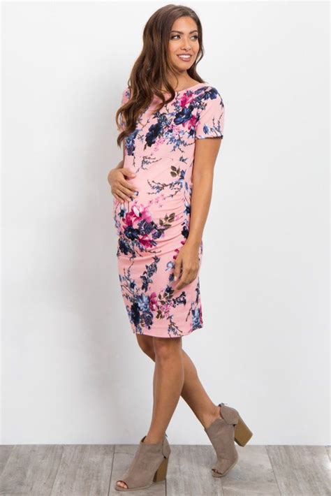 Pinkblush Pink Floral Fitted Short Sleeve Maternity Dress Fitted Maternity Dress Maternity
