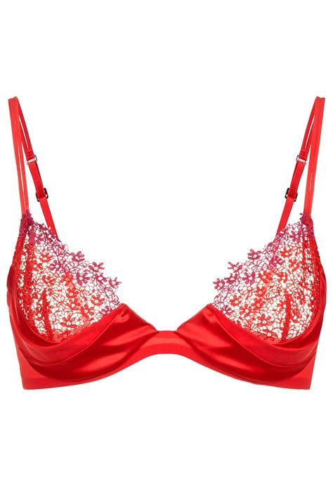 Sexy Black Red Quarter Cup Bra With Red Floral Pattern