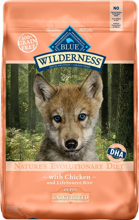 Their food includes meat as the primary source of protein, no fillers, and little to no grain. Blue Buffalo Wilderness Large Breed Puppy Chicken Recipe ...